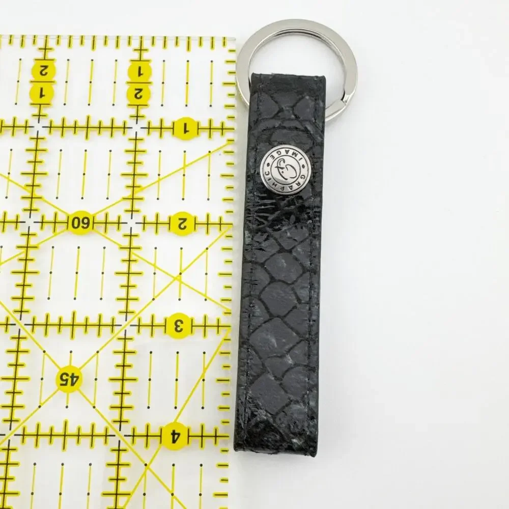 Graphic Image Keychain Strap Black Faux Snakeskin Pattern with Logo‎ Accent